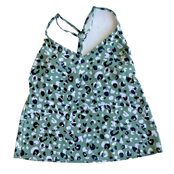 Kona Sol women's Tankini Swim Top Large 12-14 Green Leopard - Picture 1 of 4